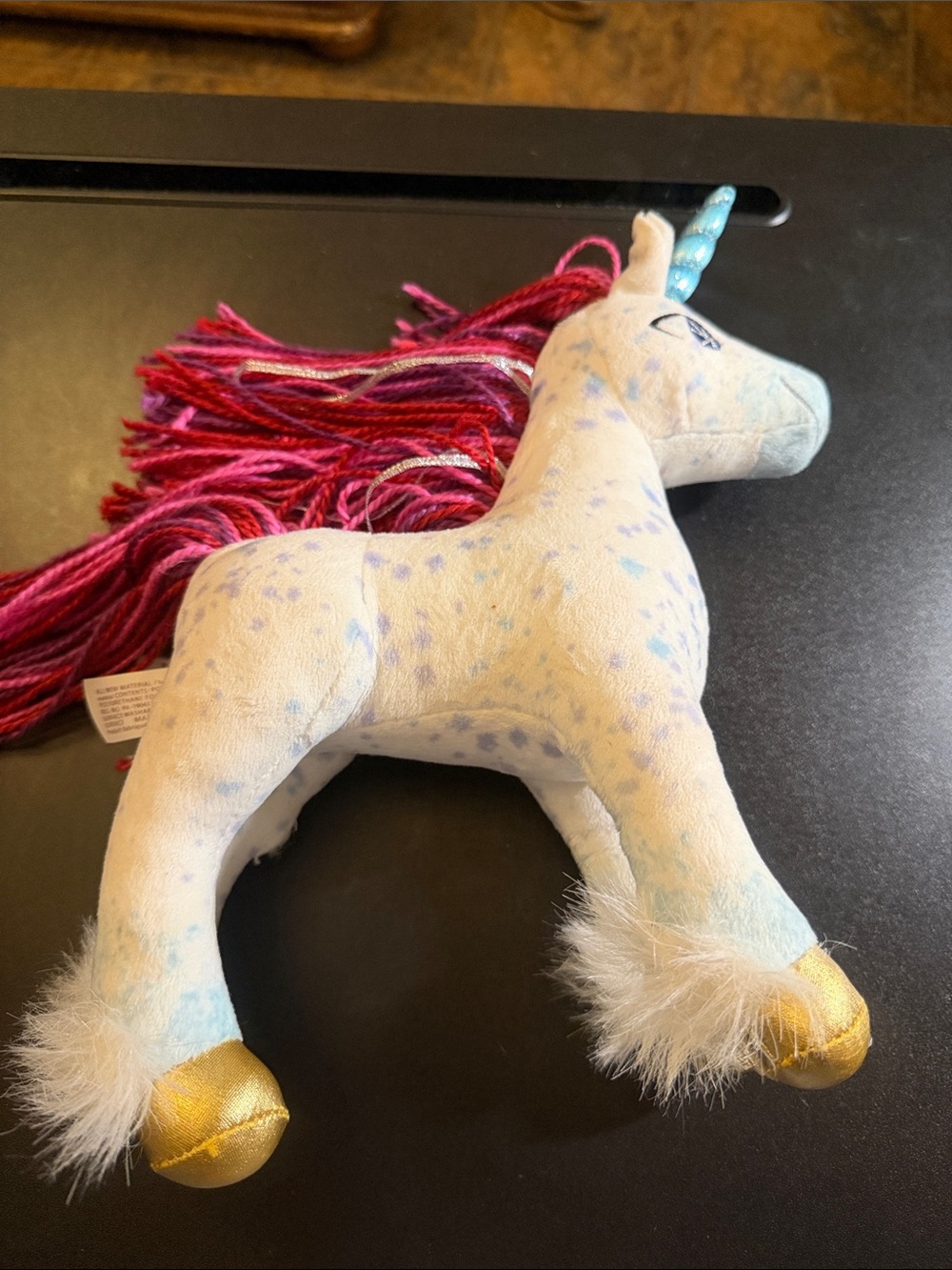 Plush White & Pink Unicorn Stuffed Animal with Gold Hooves